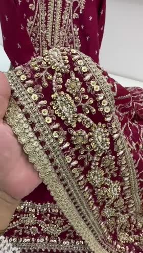 Rs 33500 Aneelas Stitched Wedding Raw Silk Ada Work Shirt Ada work Trouser 3 pc [Dispatch date 26th May] ~ [Chest 23] [Length 47] XLARGE