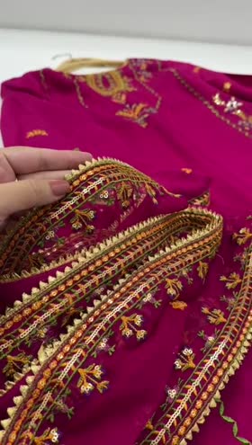 Rs 11500 Aneelas Eid launch raw silk shirt shalwar chiffon Emb Duppata stitched 3pc [D 2][Dispatch date 18th March ] ~ [Chest 22] [Length 46] LARGE