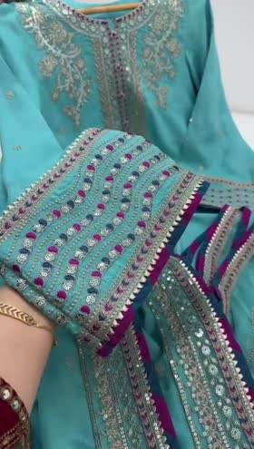 Rs 14500 Aneelas Eid launch raw silk stitched emb 3pc chiffon Emb Duppata [Dispatch date 18th March ] ~ [Chest 19] [Length 33] SMALL