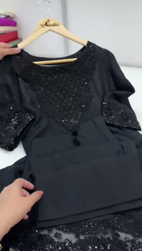 Rs  7500 Aneelas Full Sleeved Raw Silk Stitched Farshi Shalwar 2 pc ~ [CH 21] [L 38] MEDIUM