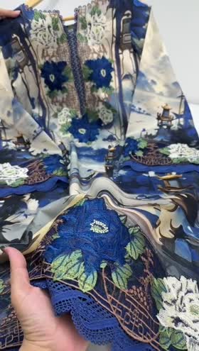 Rs 7000 Aneelas UNstitched lawn Emb shirt silk Duppata 3pc with 4 yards daman lace [Dispatch time 1 month]