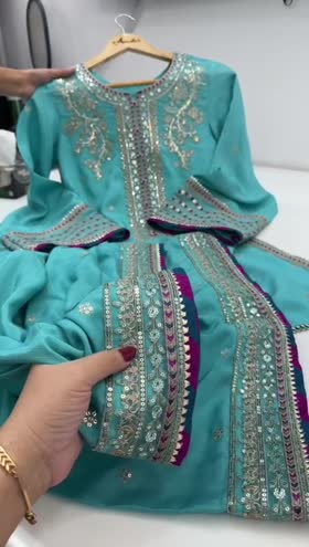 Rs 9500 Aneelas Eid launch raw silk stitched emb shirt trouser [Dispatch date 18th March ] ~ [Chest 22] [Length 39] LARGE