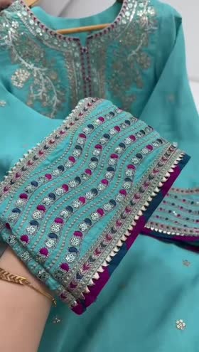 Rs 7500 Aneelas Eid launch raw silk stitched emb shirt Plain trouser [Ready To Dispatch ] ~ [Chest 23] [Length 39] XLARGE