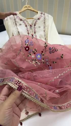 Rs 9950 Aneelas Eid launch stitched raw silk shirt trouser net Emb Duppata 3 piece [Dispatch date 14th March ] ~ [Chest 19] [Length 38] SMALL