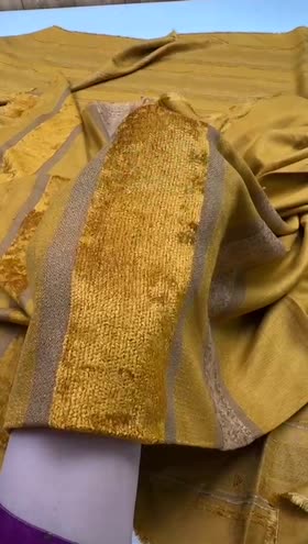 Rs 4600 Masoori Peach Wool Velvet Shawl 3pc [Mustard] [Dispatch Time 1 Month]