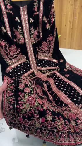 Rs 23500 Aneelas Stitched wedding velvet shirt velvet heavy shawl and velvet trouser [Dispatch Time 3 months] ~ [Chest 23] [Length 48] XLARGE